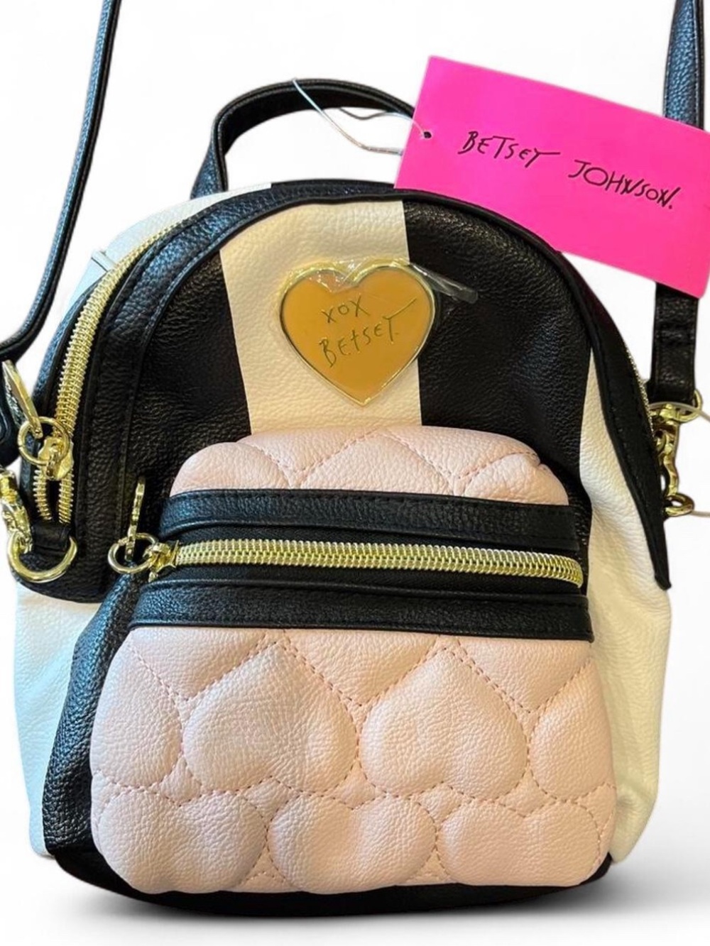 Betsey Johnson Pink & Black Quilted Mini Backpack